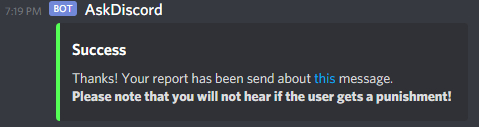 Report success message